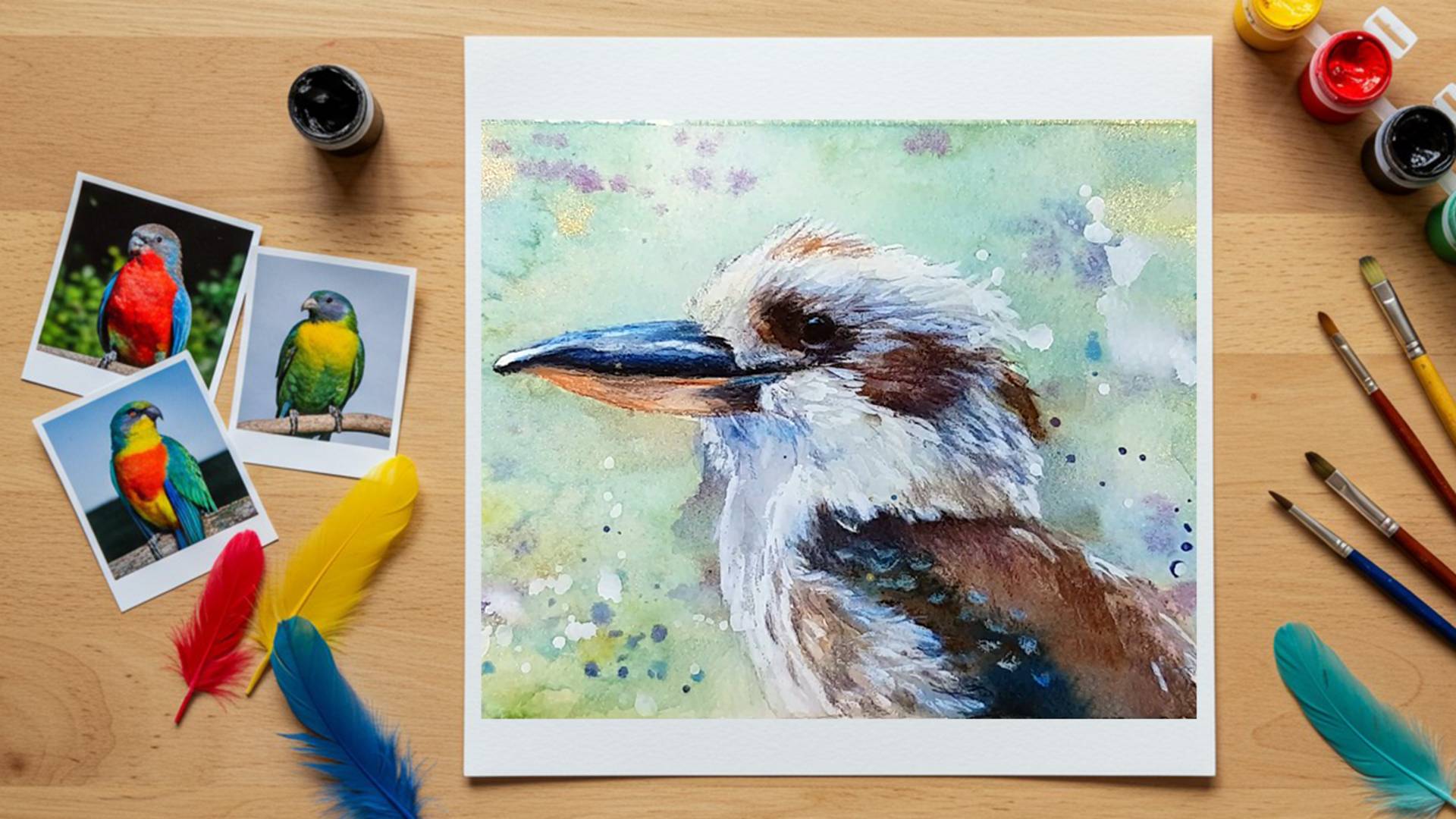 Яркая Птица на Ветке 🌿 Акварелью шаг за шагом 🎨 | Реализм и Брызги | Без слов | Мастер-класс