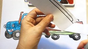 Как нарисовать Блестящий Синий Трактор с Прицепом 🚜?