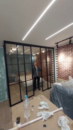 Лофт перегородка раздвижная c синхронным открыванием двери