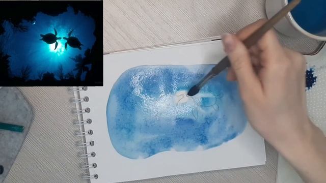 Акварельный скетчинг - морские черепахи