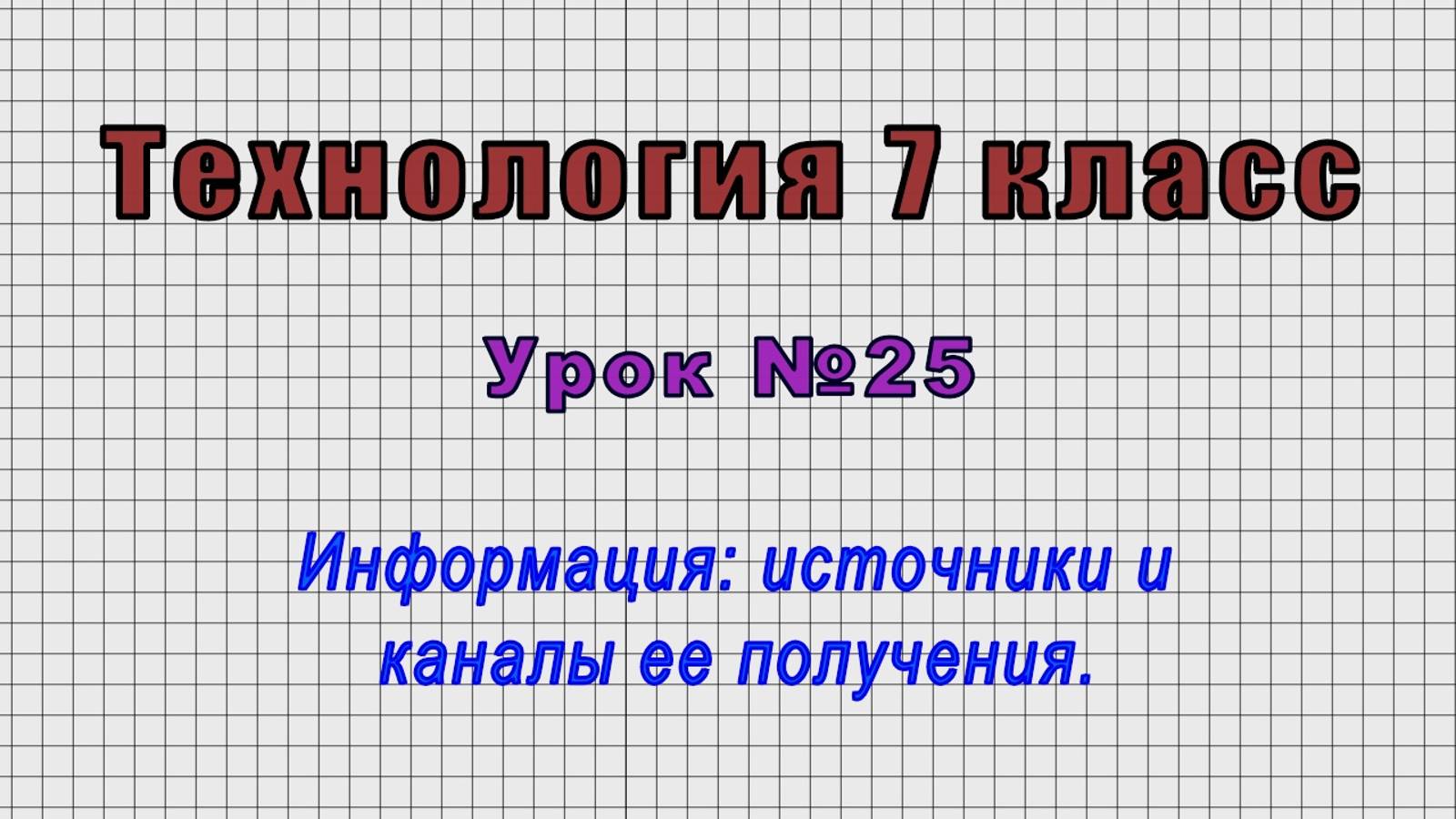 Технология 7 класс (Урок№25 - Информация: источники и каналы ее получения.) смотреть онлайн
