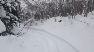 снегоход Буран на лебедке вытягивает груз через перев