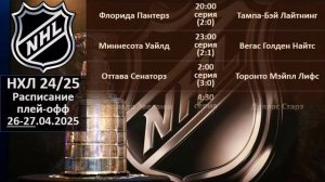 НХЛ 2025 результаты плей офф за 26 04 2025, НХЛ расписание на