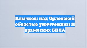Клычков: над Орловской областью уничтожены 11 вражеских БПЛА