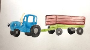 Drawing Blue Tractor. Рисуем Синий Трактор с прицепом. Color tractor. С