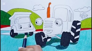 Посмотрите, как легко нарисовать синий трактор.😳