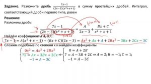 Разложение рациональной дроби в сумму простейших и нахождение интеграла от дроби (А4)