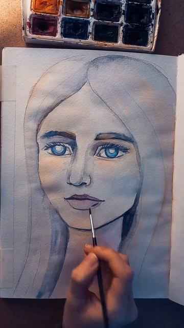 Как рисовать портрет девушки акварелью #art #акварель  #портрет  #портретдевушки