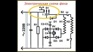 Электрическая схема фена.  Как работает фен.