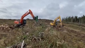 Корчеватель пней Тимбертрак ТТ-2М в работе на экскваторе Volvo #корчевание #экскаватор