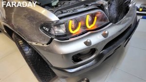 BMW X5 E53 Установка фар с билед линзами и ломанными кольц?