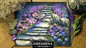 Как нарисовать каменную дорожку с цветами сухой пастелью 🎨 Шешина Екатерина