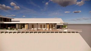 Обзор дома с плоской кровлей на склоне