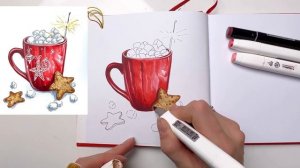 Как нарисовать скетч маркерами | Новогодний рисунок "Ч