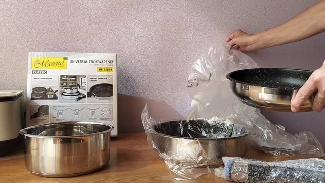 Maestro MR 3529-4 набір 2 #сковородки та ковш + з'ємна ручка, нер смотреть онлайн