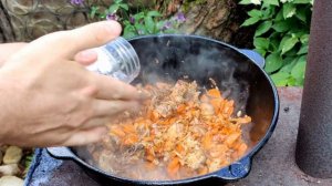 ПЛОВ в казане, на костре, гречка курица