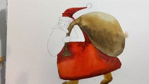 Акварельный скетчинг - рисуем Деда Мороза