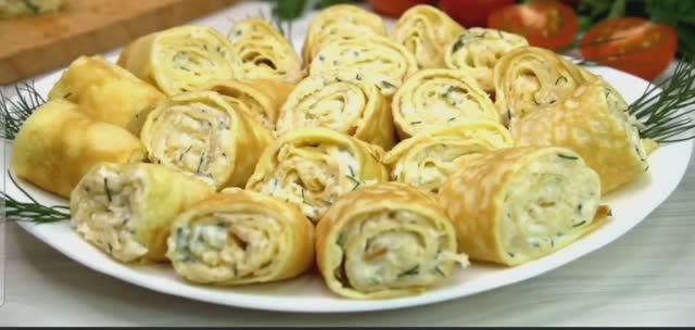 Блинные рулетики с начинкой. Пошаговый рецепт приготовления
