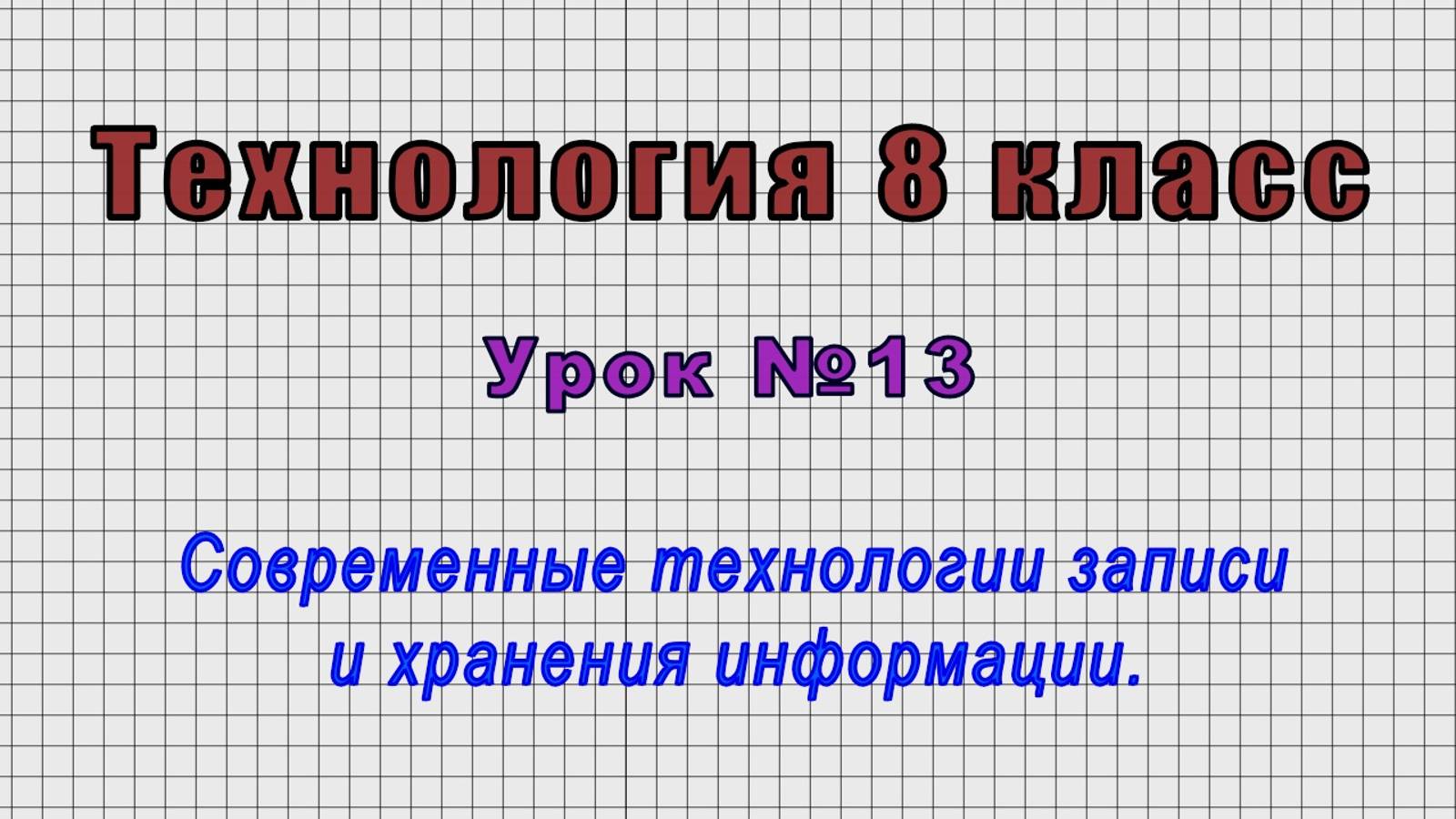 Технология 8 класс (Урок№13 - Современные технологии записи и хранения информации.)