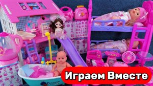 Играем с игрушками принцесс БАРБИ 🛏️👸 Красивый кукольный домик, спальни и двухъярусные кровати