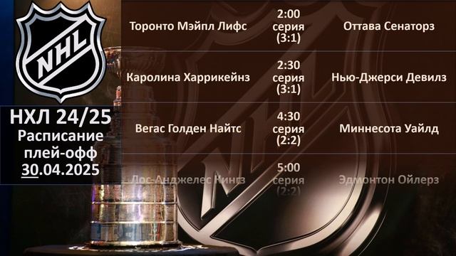 НХЛ 2025 результаты плей офф за 29 04 2025, НХЛ расписание на