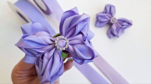 DIY: Фиолетовые бантики из репсовой и атласной ленты 2,5 см | Мастер-класс