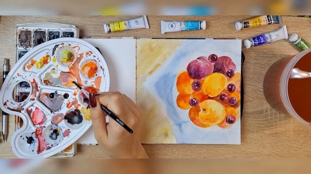 РИСУЕМ СОЧНЫЕ ФРУКТЫ АКВАРЕЛЬЮ. смотреть онлайн