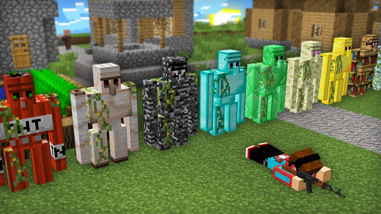 100 НОВЫХ ГОЛЕМОВ ЗАЩИЩАЮТ МОЮ ДЕРЕВНЮ В МАЙНКРАФТ   Компот Minecraft