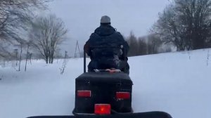 Катание на мотособаке с лыжным модулем Лидер-2 по рыхл?