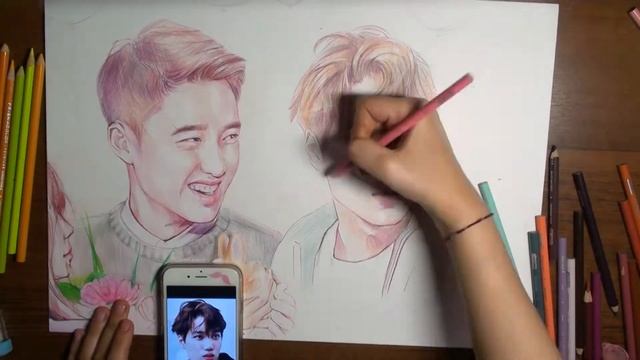 EXO - KAI & D.O (drawing by Ane44ca ART) портрет цветными карандашами