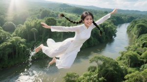 Вьетнамская девушка Аодай Ву Тхи Хиен в лесу