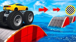ПРОЕХАЛ ВОДНЫЕ КОЧКИ НА ГИГАНТСКОМ МУСТАНГЕ В ГТА 5! ЭКСПЕРИМЕНТЫ В GTA 5