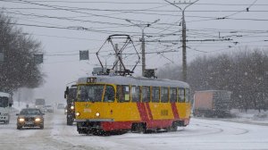 Трамвай Tatra T3SU КВР Барнаул-3036. Покатушки по Барнаулу. Буксуем в сугробах.