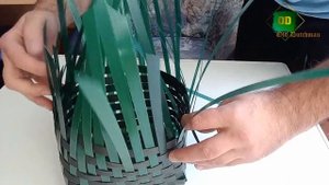 4K UHD Video.Плетём суперкорзинку из ПЭТ-ленты.ПОШАГОВО.Без применения каркасов и стальных прутьев.
