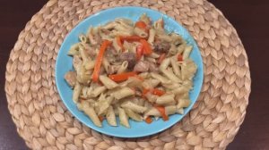 Макароны по татарски в казане.