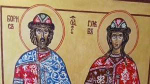 Выполнение иконы. Борис и Глеб. Большая икона. 130х87. Дерево, роспись, ручная работа. 1 этап. Икона