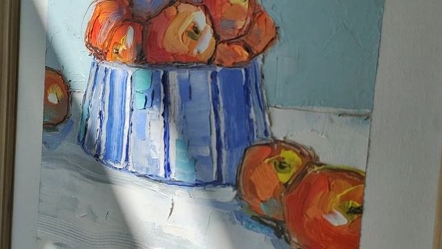 Натюрморт маслом и мастихином с апельсинами , мандаринами