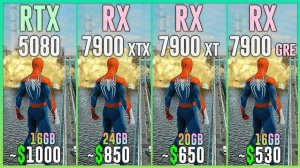 RTX 5080 vs RX 7900 XTX vs RX 7900 XT vs RX 7900 GRE - Test in 25 Games