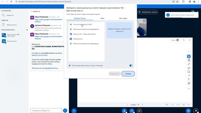 BigBlueButton. Демонстрация экрана смотреть онлайн