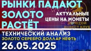 Золото снова пошло вверх, рынки вниз. Анализ рынка золота, серебра, нефти, доллара 26.05.2025 г