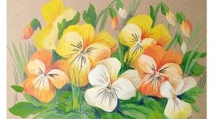 Анютины глазки. Рисуем цветы гуашью и цветными карандашами на крафтовой бумаге.