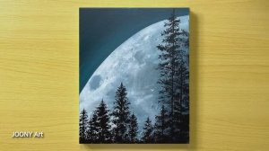 Пейзаж с огромной луной над лесом / Акриловая живопись
