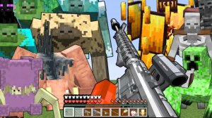 УНИЧТОЖЕНИЕ МОБОВ В МАЙНКРАФТЕ С ПОМОЩЬЮ СОВРЕМЕННОГО ОРУЖИЯ В МАЙНКРАФТЕ