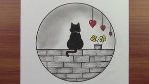 Как нарисовать Рисунок кошки и пейзажа — простой рисунок внутри круга
