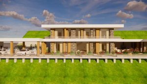 Дом на крутом склоне с плоской крышей и отдельной спа зоной.