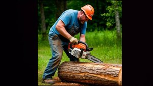 звук бензопилы. распил бревен