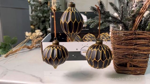 Набор стеклянных шаров и украшений НИДАБЕЛЬ, горький шоколад, 8-11 см, 12 шт., 19039-23312