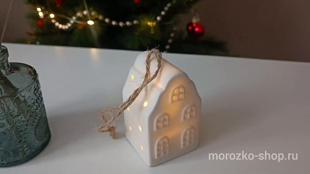 Светящееся ёлочное украшение ЛЕДЯНОЙ ДОМИК, керамика, тёплый белый LED-огонь, 7 см, XX8113700