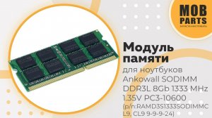 Модуль памяти Ankowall SODIMM DDR3L 8Gb 1333 MHz 1.35V PC3-10600 (p/n: AMD3S1333SODIMMCL9)