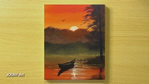 Пейзаж с лодочкой на озере / Акриловая живопись для начинающих